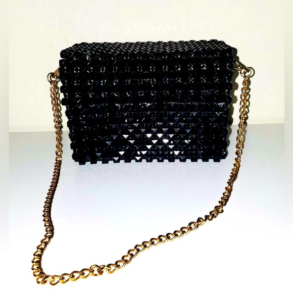 Handmade Woven Beads Crossbody / HandBag with Gold Chain Strap NEW - Picture 17 of 17